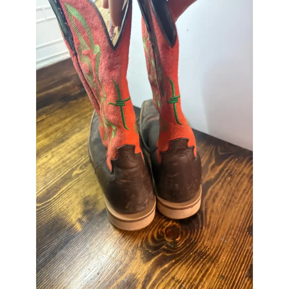 Mens Orange And‎ Brown Cowboy Boots Size 11.5